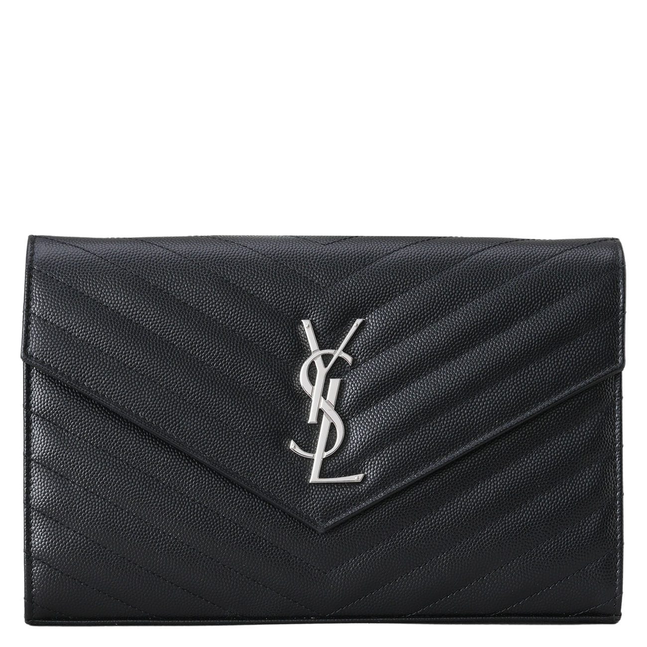 YVES SAINT LAURENT(USED)생로랑 377828 모노그램 쉐브론 체인 숄더백 블랙은장